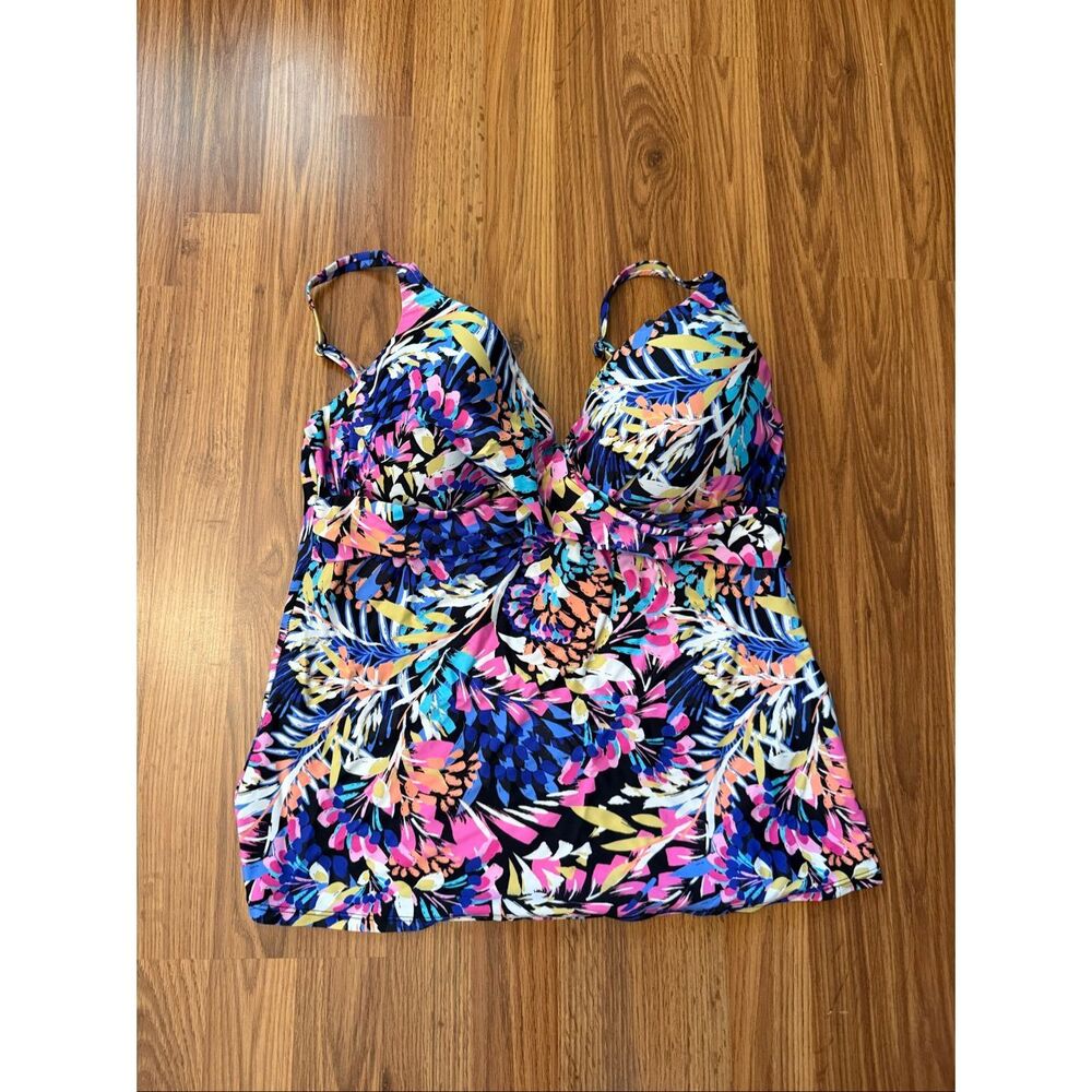 Island Escape Women's Floral Gemini Underwire Swim Tankini Top Multicolor Sz 16